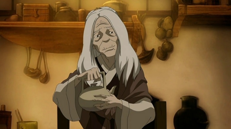 Hama smiling and holding a teapot on Avatar: The Last Airbender S3E8