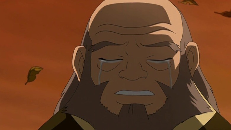 Iroh weeping with eyes closed on Avatar: The Last Airbender S2E15