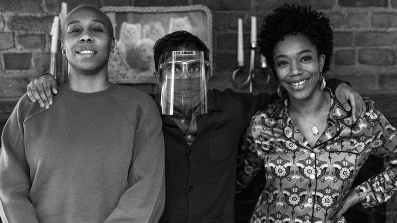 Master of None, behind-the-scenes press photo of Lena Waithe, Aziz Ansari, Naomi Ackie