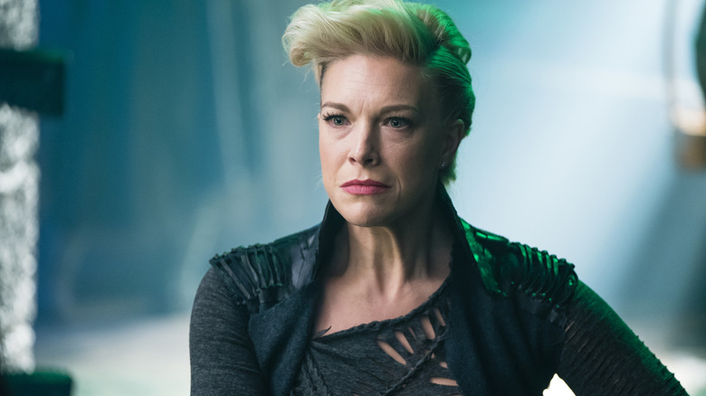 Hannah Waddingham as Jax-Ur looms ominously on the Syfy Superman prequel series, Krypton.