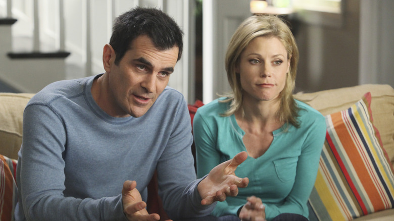 Phil and Claire give interview on couch