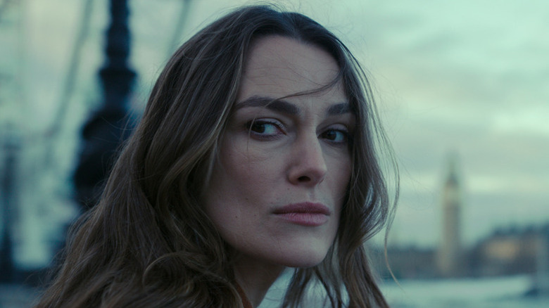 Keira Knightley as Helen looking stern in "Black Doves."