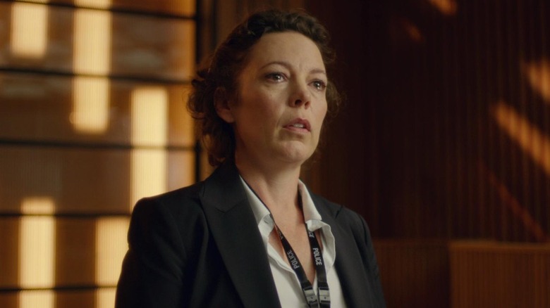 Olivia Colman as Ellie Miller with tears in her eyes in "Broadchurch."