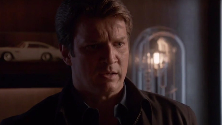 Nathan Fillion as Richard Castle looking serious on Castle