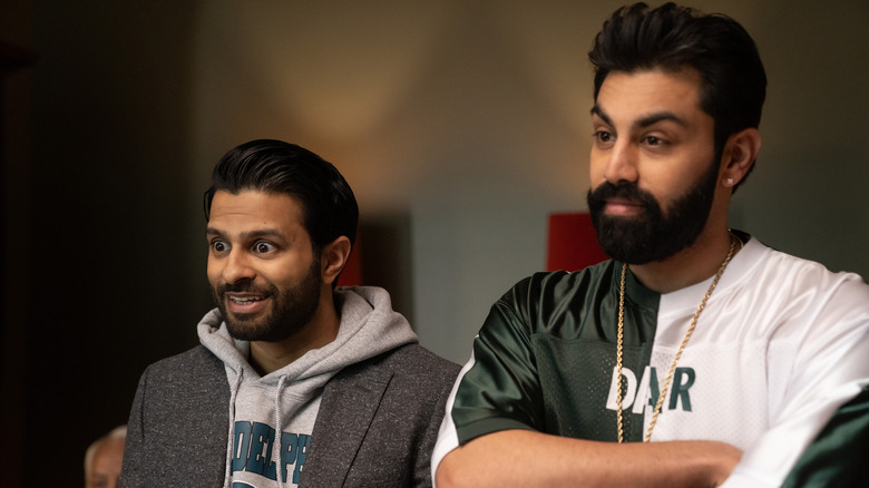 Mir Dar (Asif Ali) and Raj Dar (Saagar Shaikh) stunt in jerseys in Deli Boys