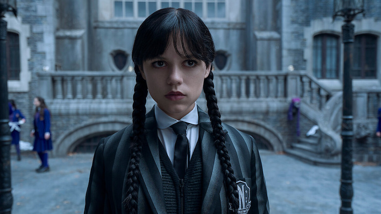 Wednesday Addams (Jenna Ortega) broods at school in Wednesday