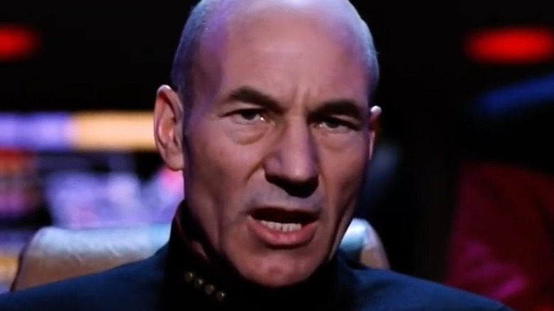Captain Jean-Luc PIcard (Patrick Stewart) gives an order in Star Trek: The Next Generation