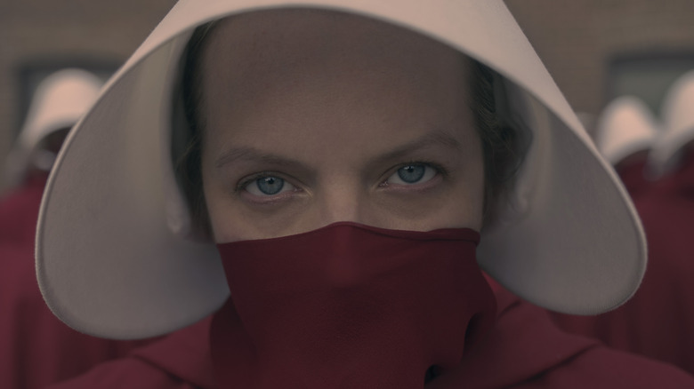 A closeup of Offred from 'The Handmaid's Tale'