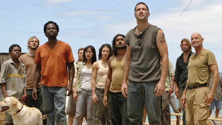 A group of survivors looking offscreen in "Lost"
