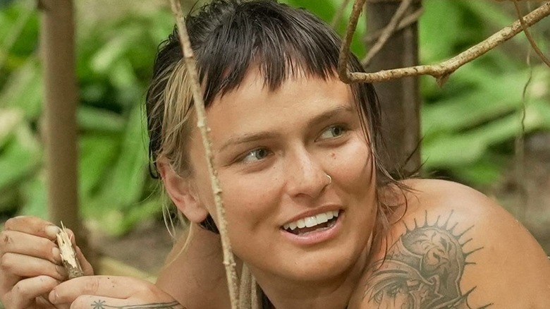 Laura Zerra talking to someone in "Naked and Afraid"