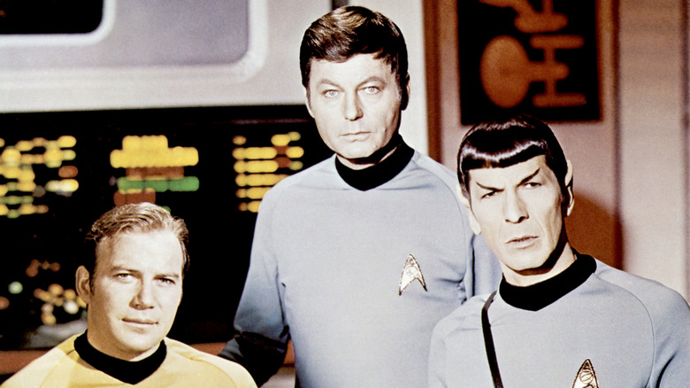 Kirk, Bones, and Spock, posing together