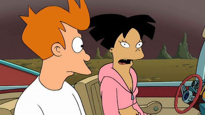 Fry and Amy in rocket car