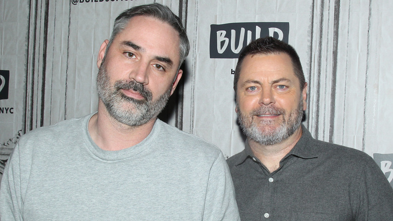 Alex Garland and Nick Offerman attend the Build Series to discuss "Devs" at Build Studio on March 11, 2020 in New York City