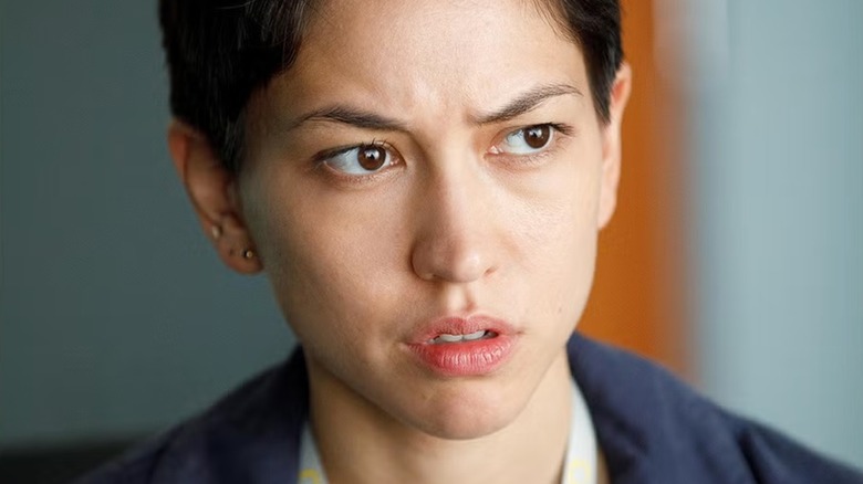 Lily Chan looks suspicious of something in "Devs"