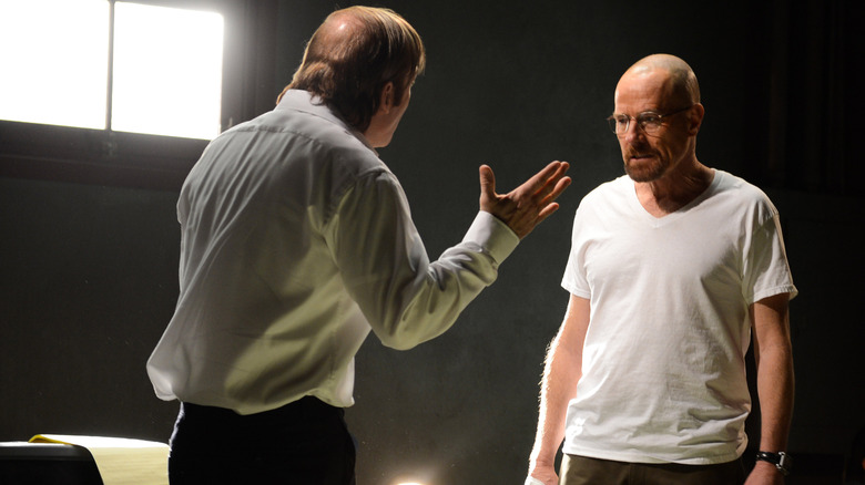 Bryan Cranston as Walter White arguing with Saul (Bod Odenkirk) in Breaking Bad
