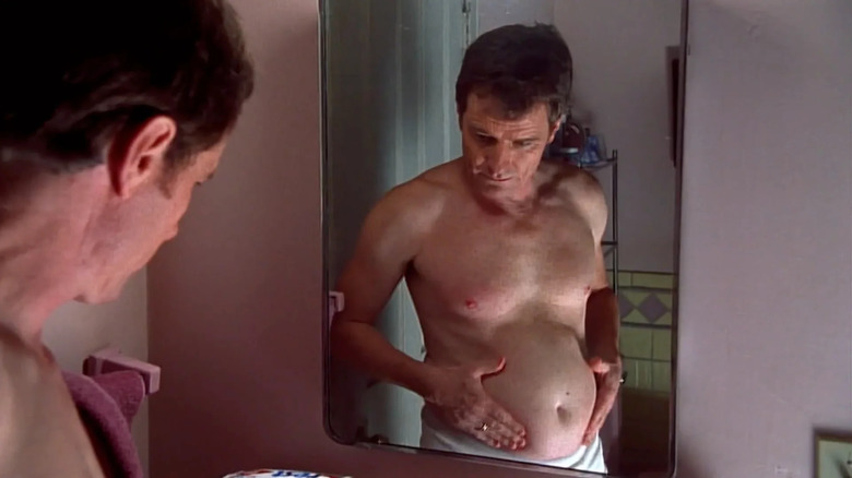 Hal wears nothing but white tightie-whities as he inspects his gut in the mirror in "Malcolm in the Middle"