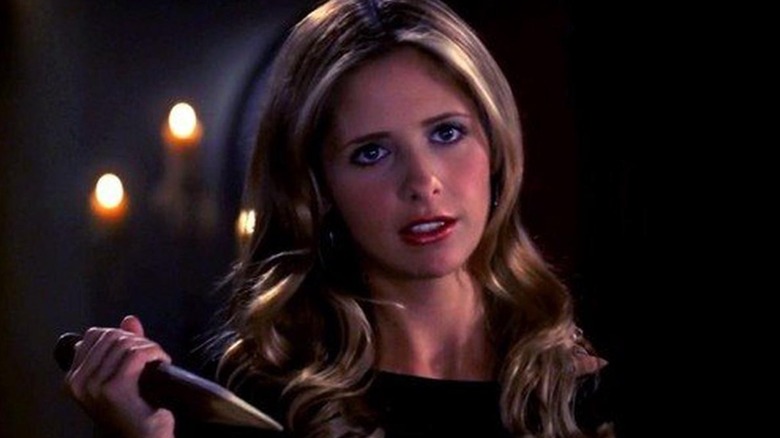 Buffy Summers holding a stake on "Buffy the Vampire Slayer"