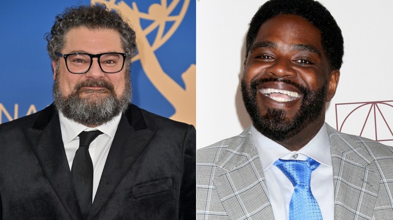 Split image of Bobby Moynihan and Ron Funches wearing suits