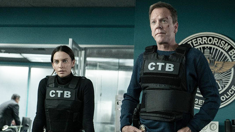 Actors Kiefer Sutherland and Natalie Martinez in a scene from the 2020 television series The Fugitive.
