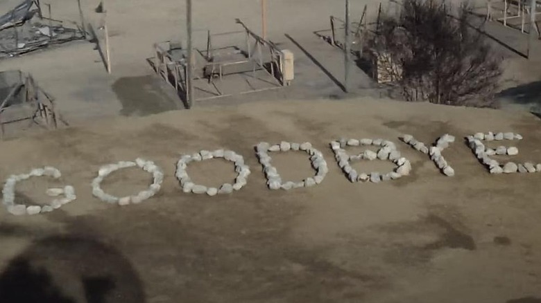 The word "goodbye" is spelled out in rocks in the finale episode of M*A*S*H