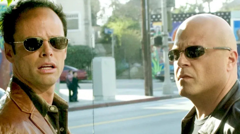 Shane and Vic standing across from each other on "The Shield"