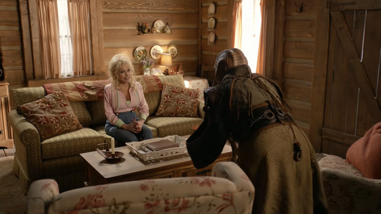 Dolly Parton talking to Heveena in "The Orville"