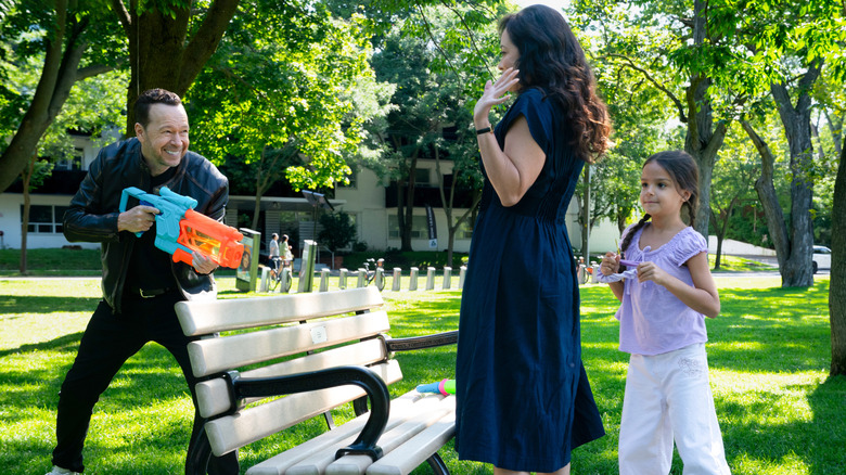 Donnie Wahlberg as Danny Reagan, Marisa Ramirez as Maria Baez, and Eleanor & Penelope Yataco as Elena Baez