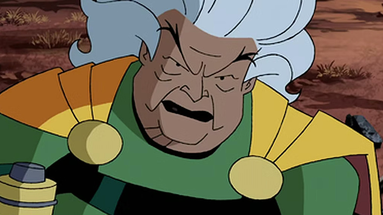 An animated version of Granny Goodness wearing her green and yellow costume.