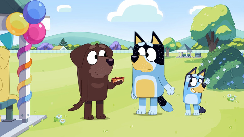 Bandit talking with another dog on Bluey