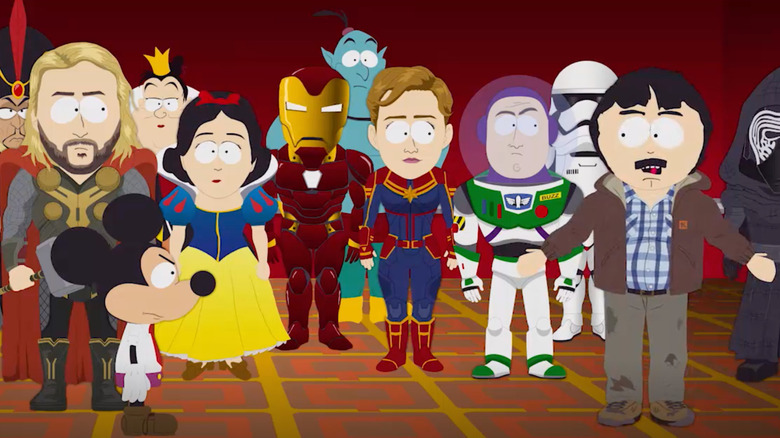 Randy confronts Mickey Mouse in front of popular Disney, Marvel, and Star Wars characters on South Park