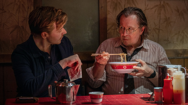River (Jack Lowden) talking to Jackson (Gary Oldman) while he's eating noodles in Slow Horses Season