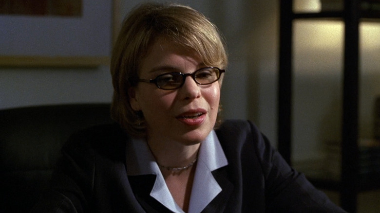 Stephanie Hollis (Catherine Curtin) is interrogated in Law & Order