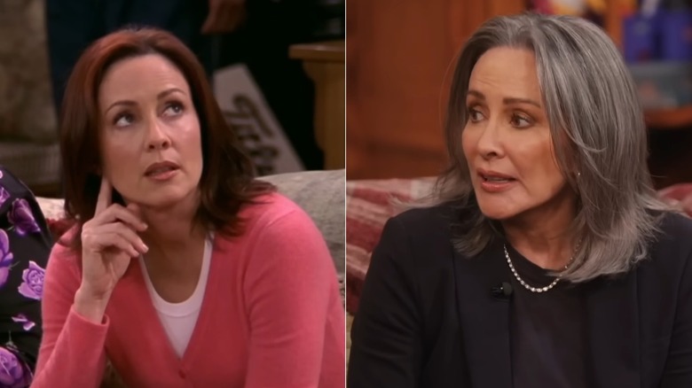 A side-by-side photo of Patricia Heaton in Everybody Loves Raymond and at the 30th anniversary reunion.