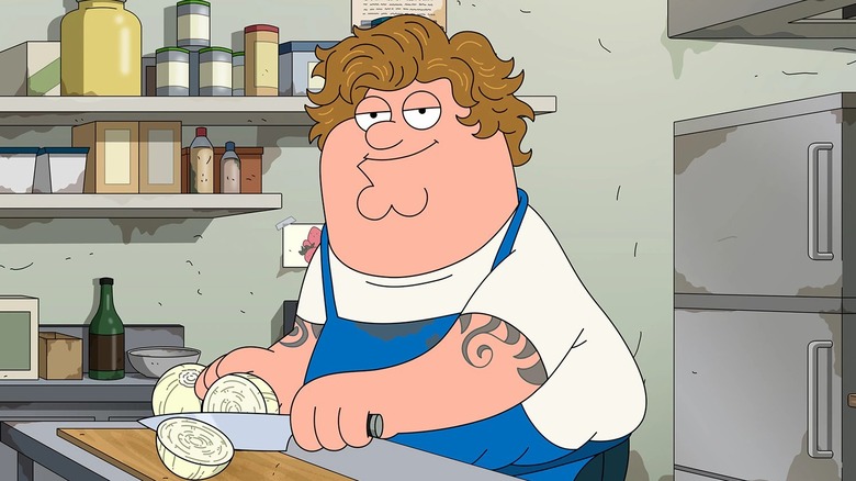 Peter Griffin in a kitchen looking like The Bear's Carmy in Family Guy's Season 23 episode "A Real Who's Hulu"