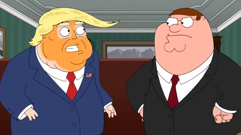 Peter Griffin glowering at Trump in Family Guy's Season 17 episode "Trump Guy"