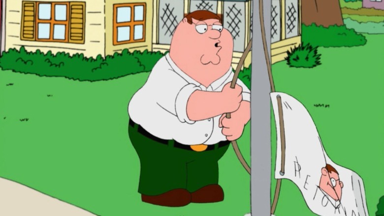 Peter Griffin hoisting the flag of Petoria on Family Guy S2E18