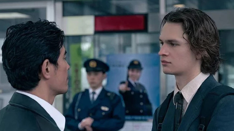 Hideaki Ito as Jin Miyamoto and Ansel Elgort as Jake Adelstein in Tokyo Vice
