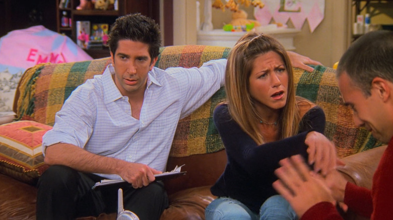 Ross rolls eyes as Rachel comforts crying nanny