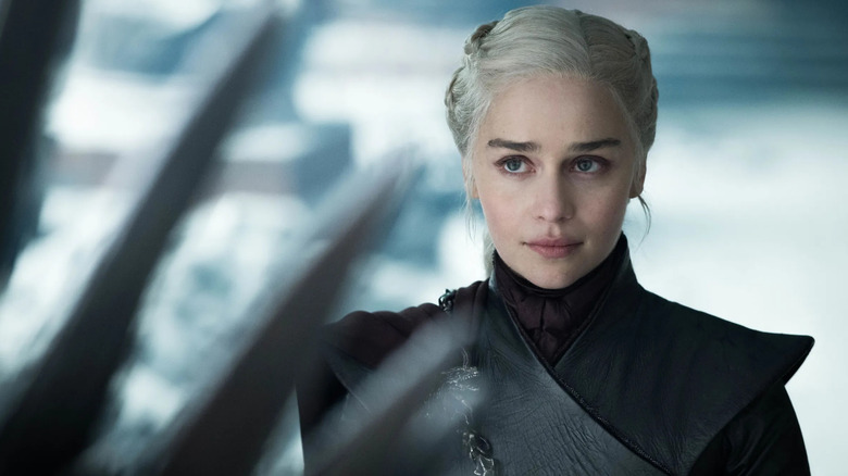 Emilia Clarke as Daenerys staring at the Iron Throne in Game of Thrones