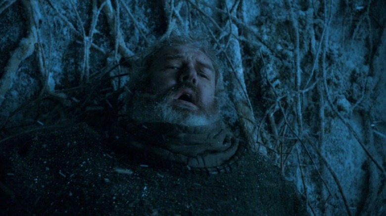 Hodor leaning against the cave door on Game of Thrones S6E5