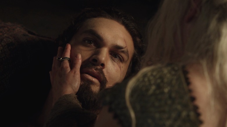 Daenerys placing her hand on Drogo's face on Game of Thrones S1E10
