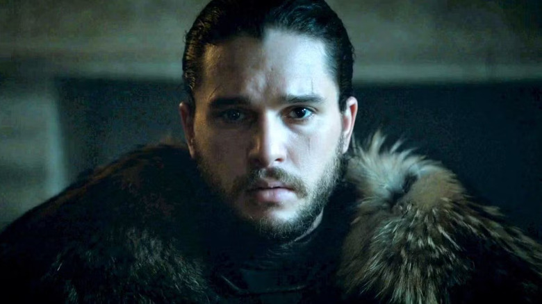 Kit Harington as Jon Snow staring at the camera on Game of Thrones