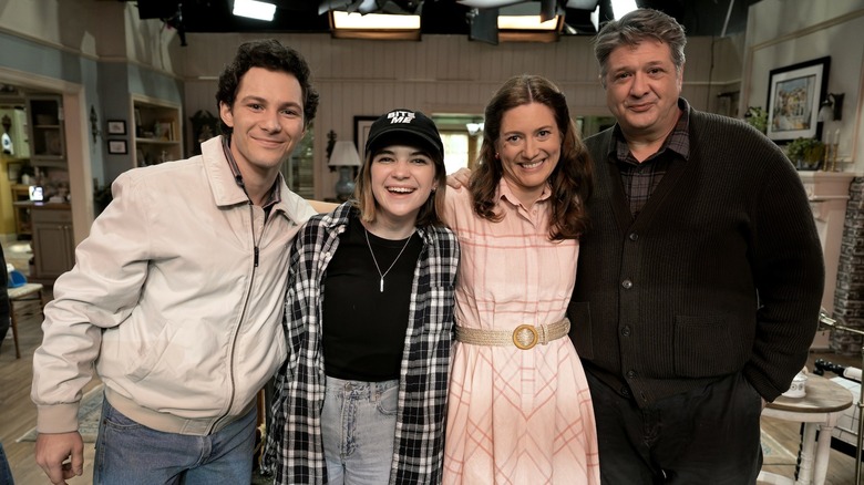Montana Jordan, Raegan Revord, Zoe Perry and Lance Barber on set of Georgie & Mandy's First Marriage