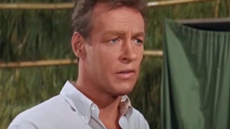 Russell Johnson as Professor Roy Hinkley on "Gilligan's Island" looking concerned