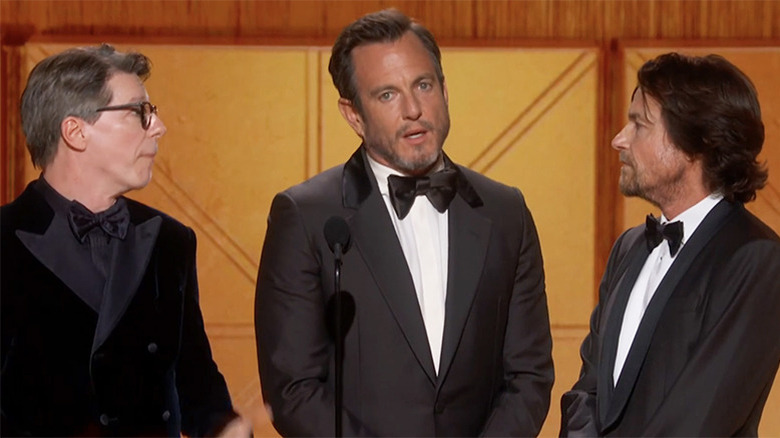 Sean Hayes, Will Arnett and Jason Bateman present at the 2026 Golden Globes