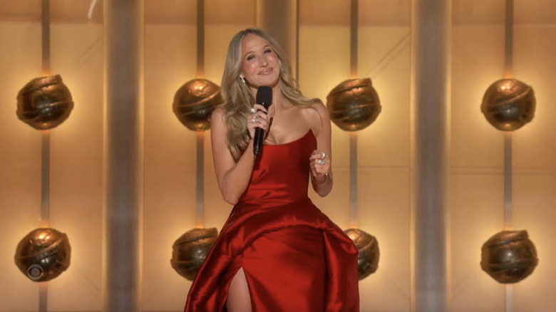 Nikki Glaser delivers her host monologue at the 2026 Golden Globes