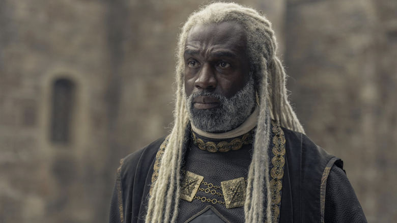 Steve Toussaint as Corlys Velaryon AKA the Sea Snake looking serious in House of the Dragon