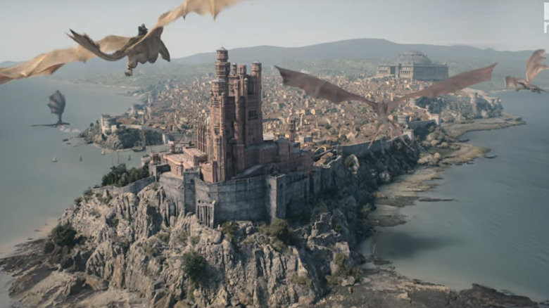 Dragons flying into King's Landing in House of the Dragon