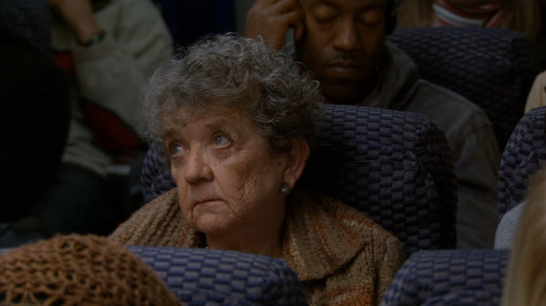 Pat Crawford Brown as Thelma looking up on plane in How I Met Your Mother