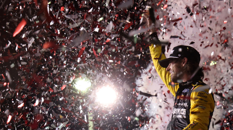 Ryan Blaney celebrating his win at the 2025 Coke Zero Sugar 400